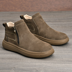 Botas de Invierno para Hombre de Cuero Genuino, con Punta Redonda, Forro de Felpa, Suela de Goma, Cierre de Cremallera, Antideslizantes, Estilo Chukka - Product Image 2