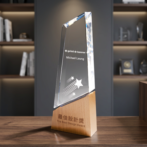 Trophée en bois et cristal B005 – Récompense en verre gravée au laser UV 95x255mm avec thème lettres pour salons professionnels et cadeaux de bienvenue - Product Image 3