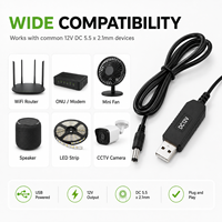 Câble de suralimentation USB 5V vers 12V, connecteur mâle DC 5521, conducteur CCA, circuit intelligent, plug-and-play pour caméra CCTV