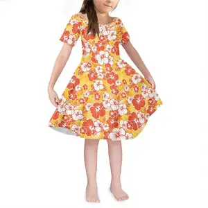 Custom Kid Dresses Kids Party Dresses Pretty Orange Hibiscus Flower Print Customize Dresses For Kids Girls For 9 To 10 Years