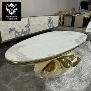 <span class=keywords><strong>Table</strong></span> basse de luxe italienne de forme ovale avec dessus en marbre naturel et base en acier inoxydable Mobilier de maison haut de gamme - Product Image 6