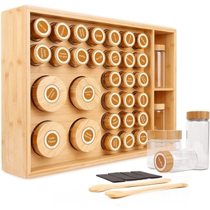 Bamboo <b>Spice</b> <b>Rack</b> Organizer with 32 <b>Spice</b> Jars Bamboo <b>Wood</b> <b>Spice</b> Organizer - Product Image 1