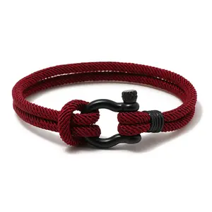 Bracelet personnalisé en corde tressée faite à la main pour hommes boucle en fer à cheval en acier inoxydable Bracelet nautique bijoux pour hommes