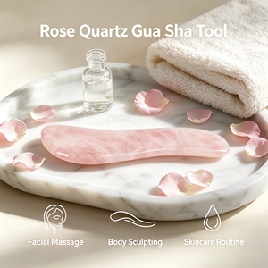 Outil de massage <span class=keywords><strong>Gua</strong></span> <span class=keywords><strong>Sha</strong></span> en <span class=keywords><strong>quartz</strong></span> <span class=keywords><strong>rose</strong></span> 100 % naturel en forme de S, planche de raclage en cristal <span class=keywords><strong>rose</strong></span> pour le visage et le corps, pour les soins de la peau - Vente en gros - Product Image 1