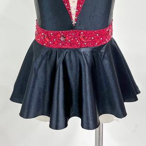 Vestido de Baile Jazz Negro y Rojo para Niñas con Lazo, para Actuaciones de Tap Dance en Spandex/Nylon con Pedrería Brillante - Product Image 4