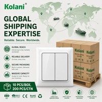 Sakelar Dinding Kolani Standar EU 84x84mm 2G 2W, Sakelar Tombol Ganda 16AX 250V Putih Gloss PC untuk Kontrol Lampu Dalam Ruangan Multi-zona