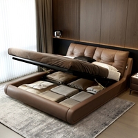 Cadre de lit de luxe moderne avec veilleuse à capteur tactile, lit king size rembourré, tête de lit carrée capitonnée, mobilier de chambre intelligent