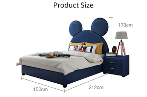 سرير أطفال عصري وأنيق من الجلد والخشب بتصميم ميكي الكرتوني، أثاث غرفة نوم مبطن للاستخدام في المدارس والشقق - Product Image 6