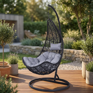 YONGLI Modern C-Shaped Rattan Outdoor Furniture Lounge <b>Chair</b> with Hanging Swing & Comfortable <b>Cushion</b>-1-Year Warranty - Product Image 4