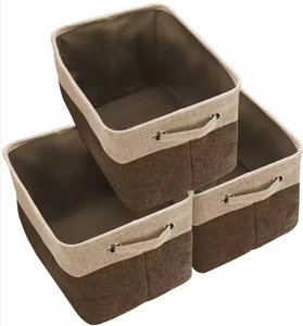 Sturdy Linen Fabric Foldable Basket With Handles for Organizing Closet <b>Storage</b> Large Collapsible Organizer Basket Set Bin <b>Box</b> - Product Image 1
