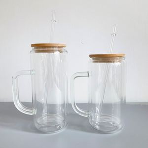 25Pcs/Case 12Oz 15Oz 20Oz Pre Drilled <b>Double</b> <b>Walled</b> Snow Globe <b>Mug</b> Glass Tumbler Handle With Bamboo Lid - Product Image 2