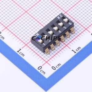 2.54-6P-TPHS DIP Switch SMD-12P,6.2x15.4mm Switch Flat Toggle, Raised Type Single Pole Single Throw 6 Gull Wing Type - Product Image 1