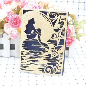 15 ans <span class=keywords><strong>anniversaire</strong></span> quinceanera paillettes papier laser coupe sirène invitations - Product Image 1