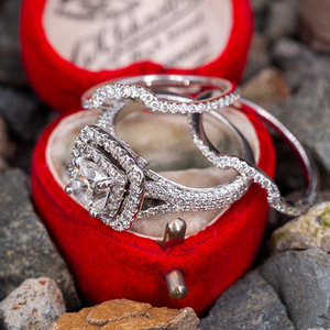 Set di anelli micro-set con brillantini, design quadrato, elegante set di gioielli per matrimonio e fidanzamento, alla moda. - Product Image 5
