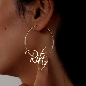 Più taglie ordine minimo di un pezzo personalizzato in vero oro placcato cerchio alla moda <span class=keywords><strong>orecchini</strong></span> personalizzati con nome in acciaio inossidabile - Product Image 6