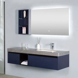 Ensemble de meuble-lavabo de salle de bain LED haut de gamme avec armoire de rangement, design imperméable, matériau mélamine en blanc/noir pour hôtels et appartements - Product Image 6