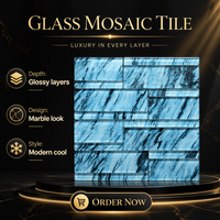 Mosaïque de verre effet marbre bleu, couleurs mélangées, décoration moderne pour piscine et spa