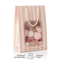 Sac cadeau personnalisé en papier écologique pour bonbons et chocolats avec fenêtre et poignée en corde, idéal pour les pâtisseries