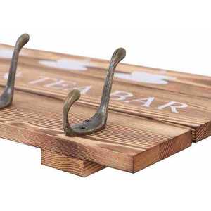 Wood Wall <b>Hook</b> Rack With 4 <b>Hooks</b> Coffee Tea Bar Sign For Home <b>Kitchen</b> Entryway Brown Pine - Product Image 4