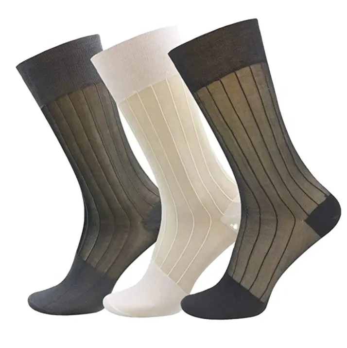 Màu Rắn Men Silk Socks Sọc Hose Stocking Nam Trang Phục Chính Thức Phù Hợp Với Vớ Sheer Mỏng Vớ Gợi Cảm Bộ Sưu Tập