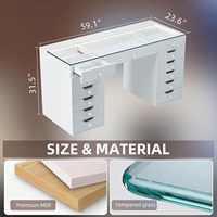 Bureau de maquillage blanc moderne avec 3 modes d'éclairage LED Chargement USB Coiffeuse et 13 rangements Chambre Miroir en verre Caractéristique
