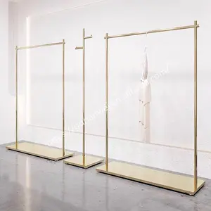 Kledingwinkel Kleding Stand Metalen Doek Display Rvs Glanzend Goud Kledingrek