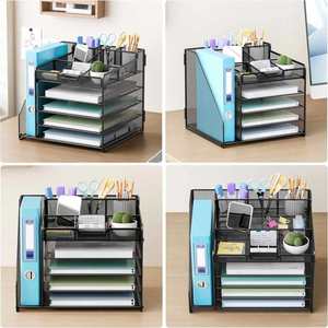 5-Tier <b>Metal</b> Mesh Desk Organizer with 1 <b>File</b> Holder & 7 Flexible Dividers Customized Logo Black for Office & Home - Product Image 4