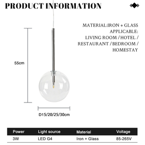 Nordic Clear Glass Globe Chrome GlassBall Hanging Lamp <strong>Dining</strong> <strong>Room</strong> KitchenPendant Lamp Home Decor <strong>Light</strong> <strong>Fixture</strong> - Product Image 3