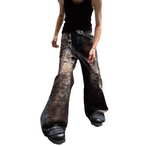 Jeans en denim déchirés, style hip-hop, légers, délavés, coupe droite, longueur au sol, tendance, marque américaine, pour hommes - Product Image 5