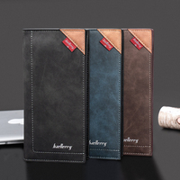 Baellerry produsen slot kartu Logo kustom kulit Pu pria dompet ramping Panjang Dompet mewah modis dua lipat untuk pria
