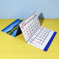 Impression de boîtes personnalisées en papier cartonné couché FSC, tri-pliant, calendrier mural publicitaire à trois volets pour entreprise, calendrier 3 ans