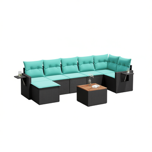 Juego de sofás de jardín de ratán sintético negro de 8 piezas con cojines, muebles de exterior, diseño contemporáneo - Product Image 1