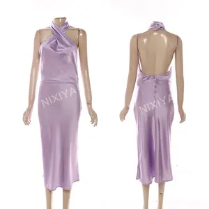 Robes en satin pour dames sexy personnalisées à haute élasticité robes décontractées en satin pour femmes longue et douce tenue décontractée pour femmes