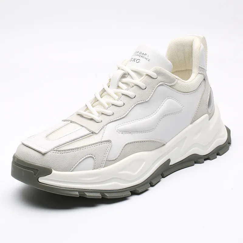 Açık beyaz tıknaz sneakers deri sneakers erkek ayakkabısı yürüyüş tarzı moda sneaker