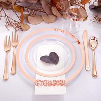 Vaisselle jetable en plastique PS à bords dorés, 175 ensembles, restaurants, mariage, fête, anniversaire, assiette, verre à vin, couteau, fourchette et cuillère
