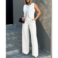 Vêtements en stock, veste sans manches et pantalon de couleur unie, blazer formel d'été, costumes pour femmes