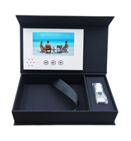 Boîte photo USB en lin personnalisée, boîte vidéo avec écran LCD