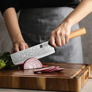 XINZUO New 7 Inch Damascus Steel Nakiri Knife High Quality Olive Wood Handle Kitchen Vegetable Knives