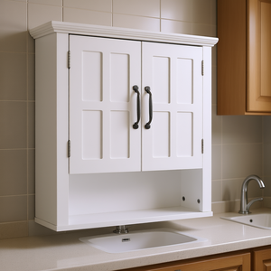 Armoire murale blanche à 2 portes avec étagère réglable, armoire de rangement pour salle de bain et cuisine, design traditionnel - Product Image 2