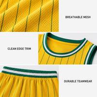 Maillot de basket-ball pour enfants, ensemble d'équipe personnalisé, sublimation, maille respirante, séchage rapide, imprimé, rayures jaunes, uniforme de basket-ball pour garçons, entraînement
