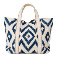 Sac fourre-tout en coton indigo ikat tissé à la main avec logo personnalisé, motif diamant artisanal, toile organique réutilisable, sac à bandoulière pour tous les jours