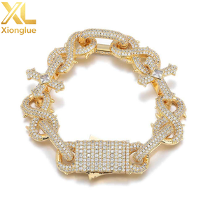 925 Sterling Silver VVS Moissanite Thorn Cross Cuban Link Bracelet <b>Iced</b> <b>Out</b> Hip Hop Bling Jewelry Luxury Diamond <b>Chain</b> Bracelet - Product Image 1