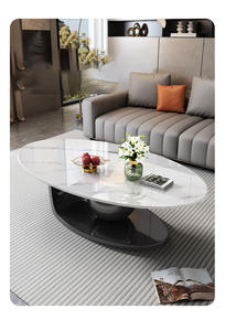 Mesa de centro ovalada de Base negra para sala de estar contemporánea de lujo moderno, muebles para el hogar, Serie de piedra sinterizada - Product Image 5