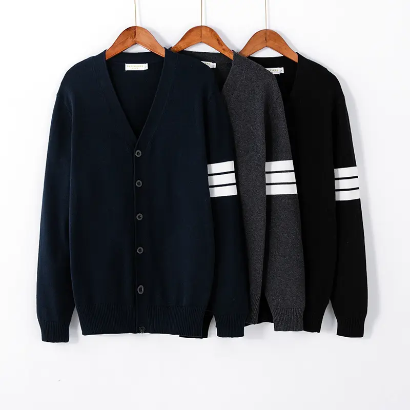 High-End V-Neck Sweater Men Wool Woven Sweater Mens Long Sleeve Button Cardigan Wool Sweater