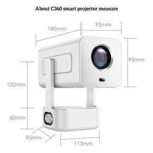 Projecteur C360 Mini <span class=keywords><strong>pour</strong></span> chambre d'étudiant et cinéma personnel, compatible 4K, Android 13, 350 ANSI, correction verticale automatique, BT 5.0, <span class=keywords><strong>pour</strong></span> <span class=keywords><strong>débutants</strong></span> - Product Image 2