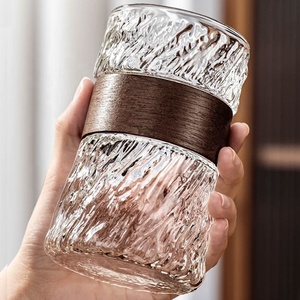 Bicchieri in Vetro Borosilicato Soffiato a Mano per Cappuccino, Latte, Espresso, Succhi e Tè, <span class=keywords><strong>Tazza</strong></span> Trasparente per Caffè Freddo con Manicotto in Bambù - Product Image 5