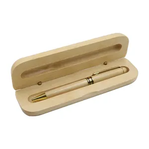 Pena Bolpoin Kayu Maple dengan Kotak, Set Pena Kotak Kayu