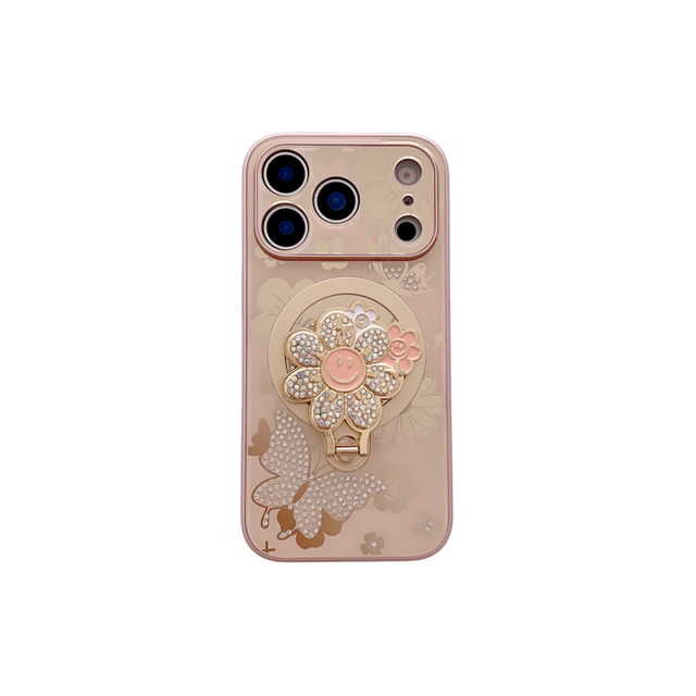 Sunflower Flower Pattern Magnetic Phone Case with Diamond Stand Holder for iPhone 17 17 Air 16 Pro Max Mobile Phone Cases