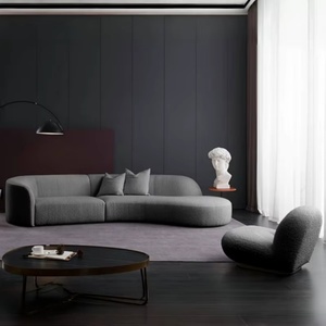 Sofá Seccional Curvo sin Brazos de Tela Blanca de Diseño Moderno, Sofá Modular con Forma Especial de Bouclé Suave para Sala de Estar - Product Image 3