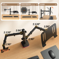 Support d'écran pour ordinateur portable Khcoohoo personnalisé avec hub RGB, bras articulé, capacité de charge de 8 kg, en acier allié, noir, pour écrans de 13 à 27 pouces
